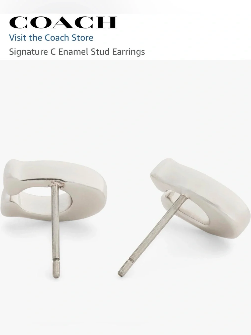 Coach Black Enamel Signature C Stud Earrings Silver New with Dustbag and Tags - Picture 9 of 10